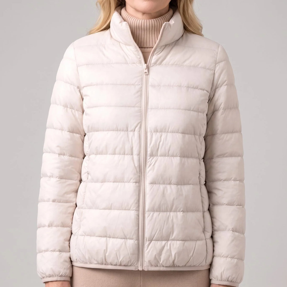 Women’s Quilted Down-Fill Jacket Lightweight Stand Collar Design 1