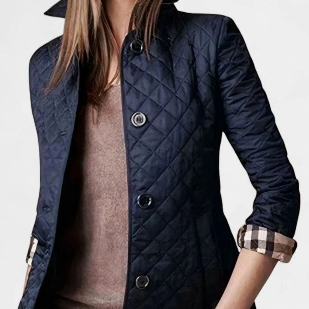 Women’s Quilted Jacket Tailored Fit with Plaid Cuffs 1