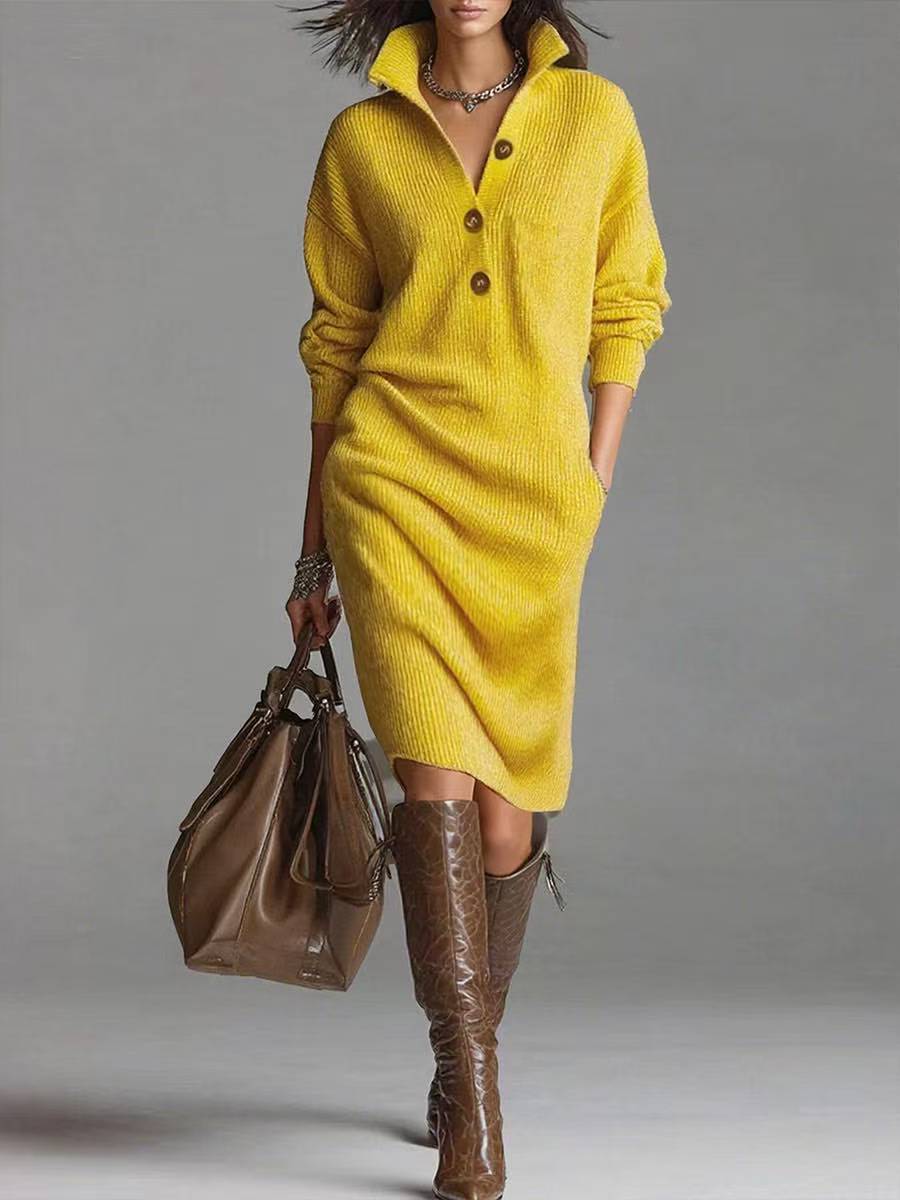 Women’s Relaxed Jumper Dress with Button-Up Collar and Pockets 2