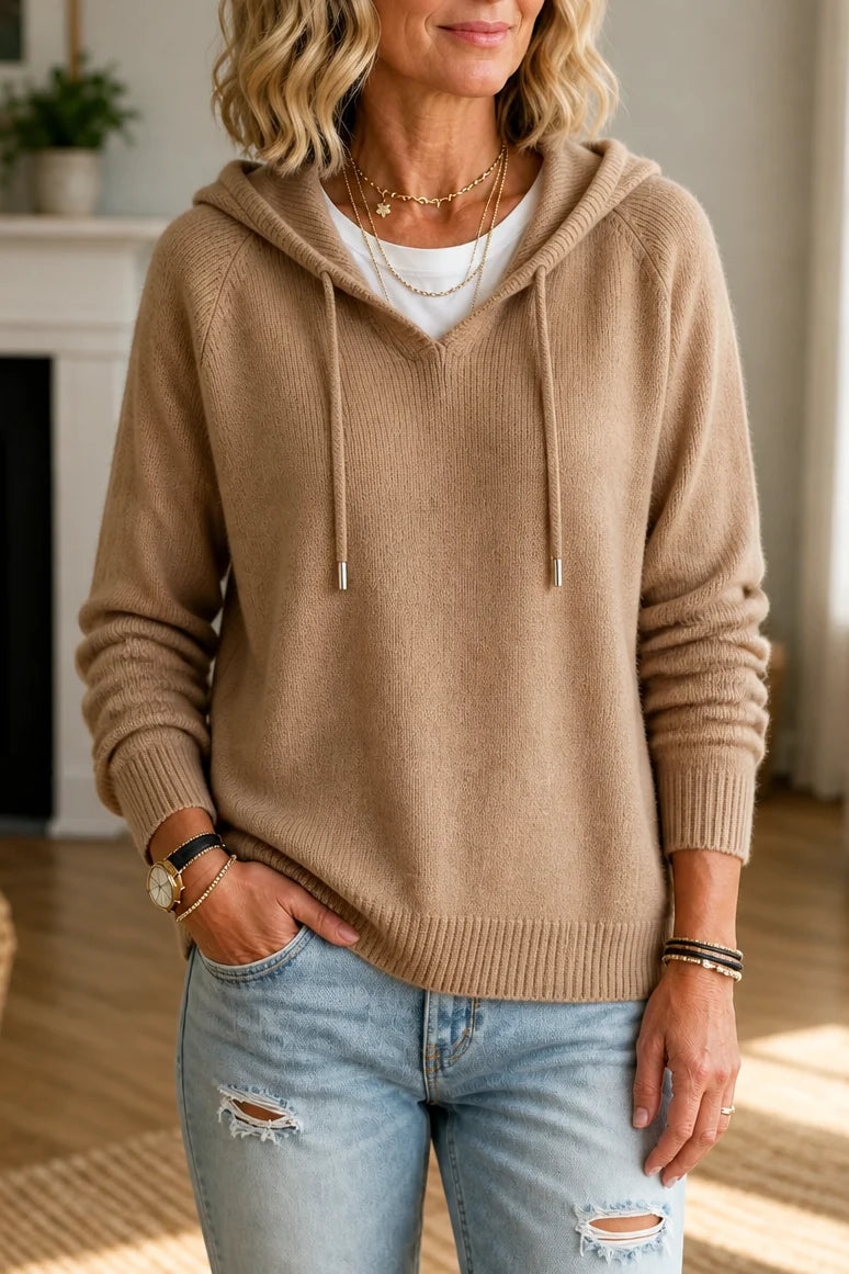 Women’s Ribbed Knit Pullover Sweater with Drawstring Hood Relaxed Fit 11