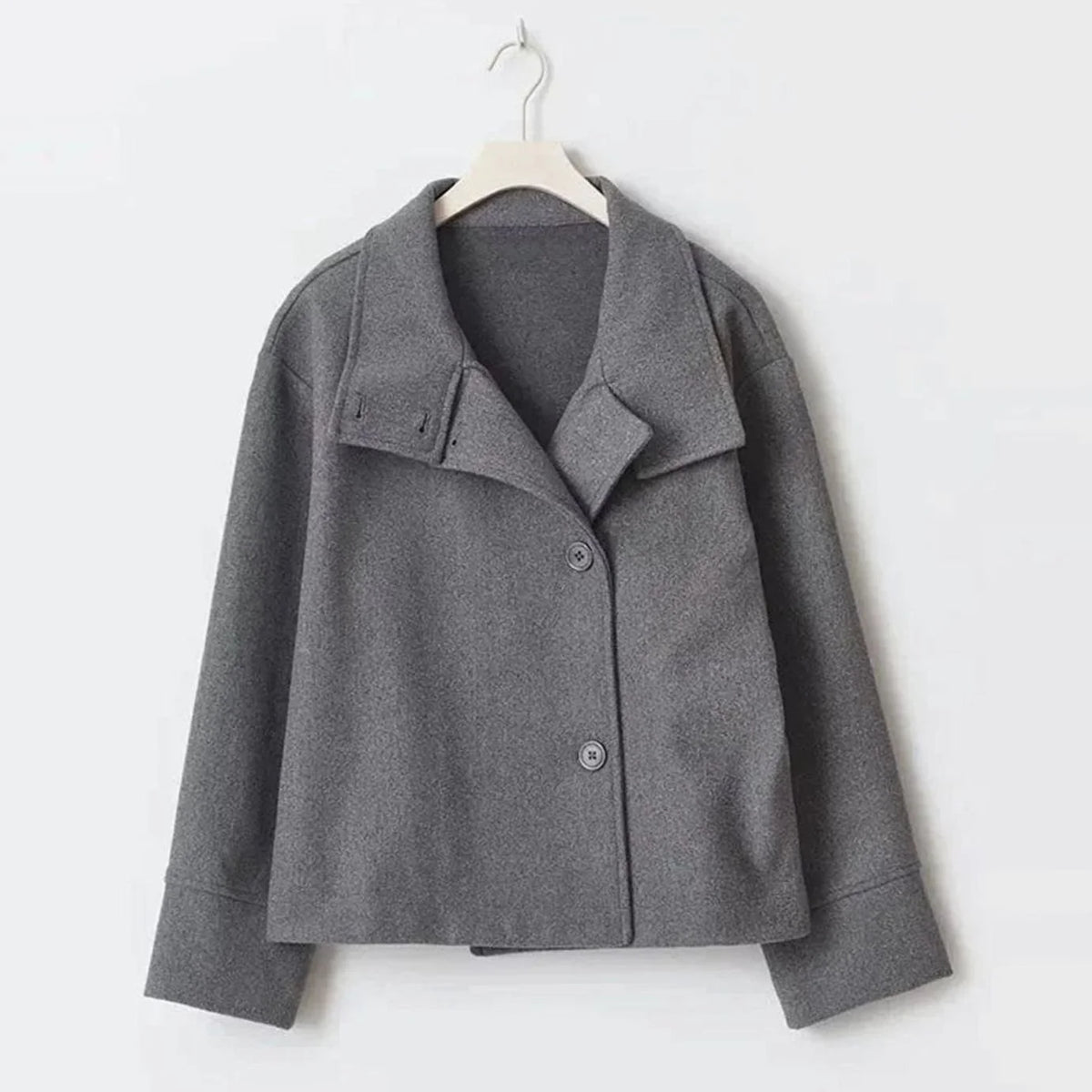 Women’s Short Wool-Blend Coat High-Collar Button-Up Design 6