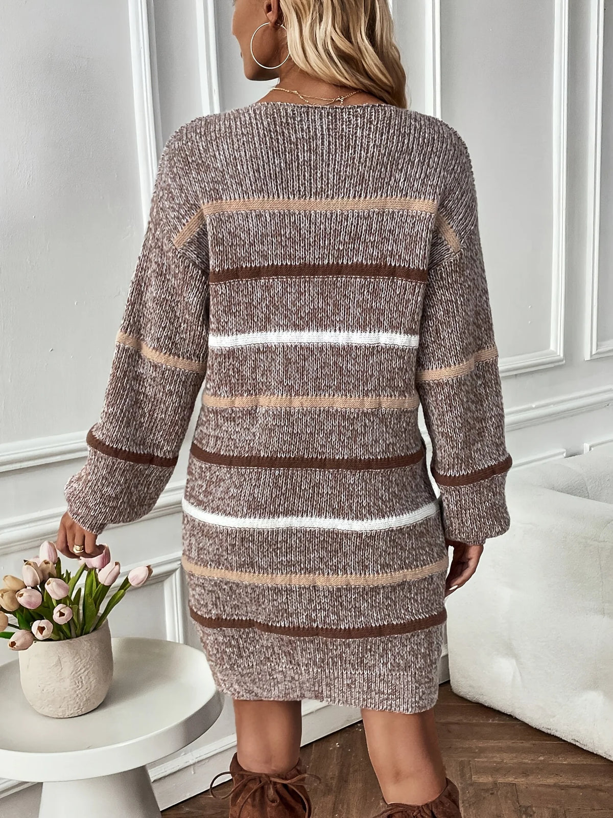 Women’s Striped Sweater Dress Relaxed Fit Cozy Style 4