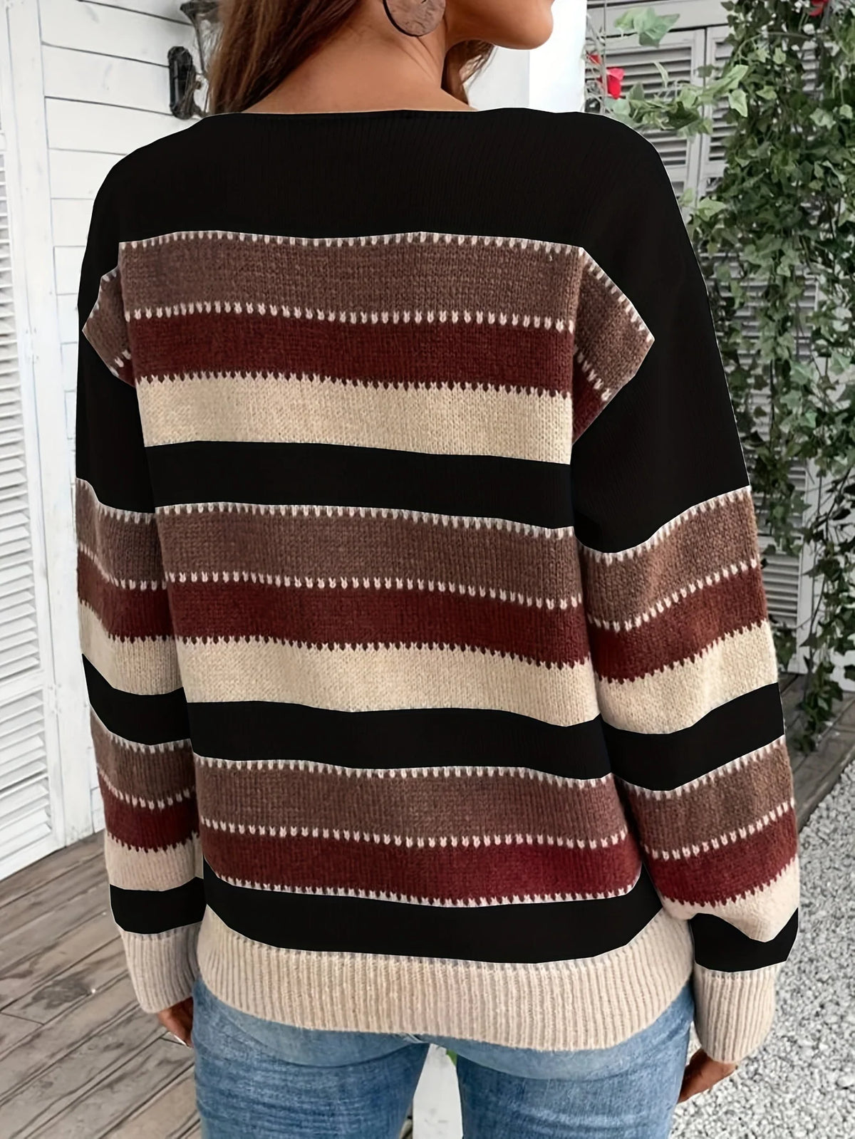 Women’s Striped Sweater Relaxed Fit Round-Neck Design 6