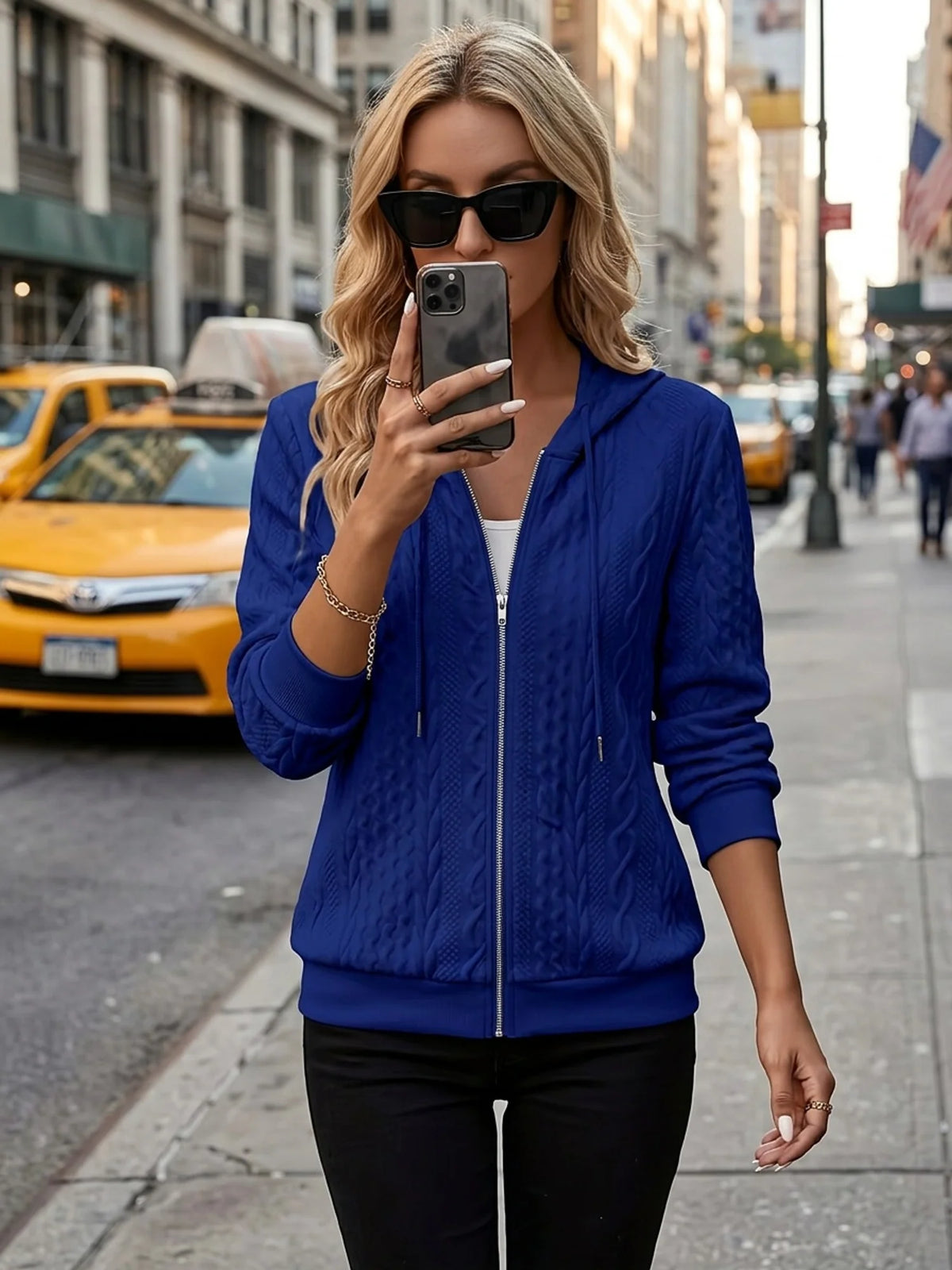 Women’s Textured Hooded Zip-Up Jacket Relaxed Fit Design 6