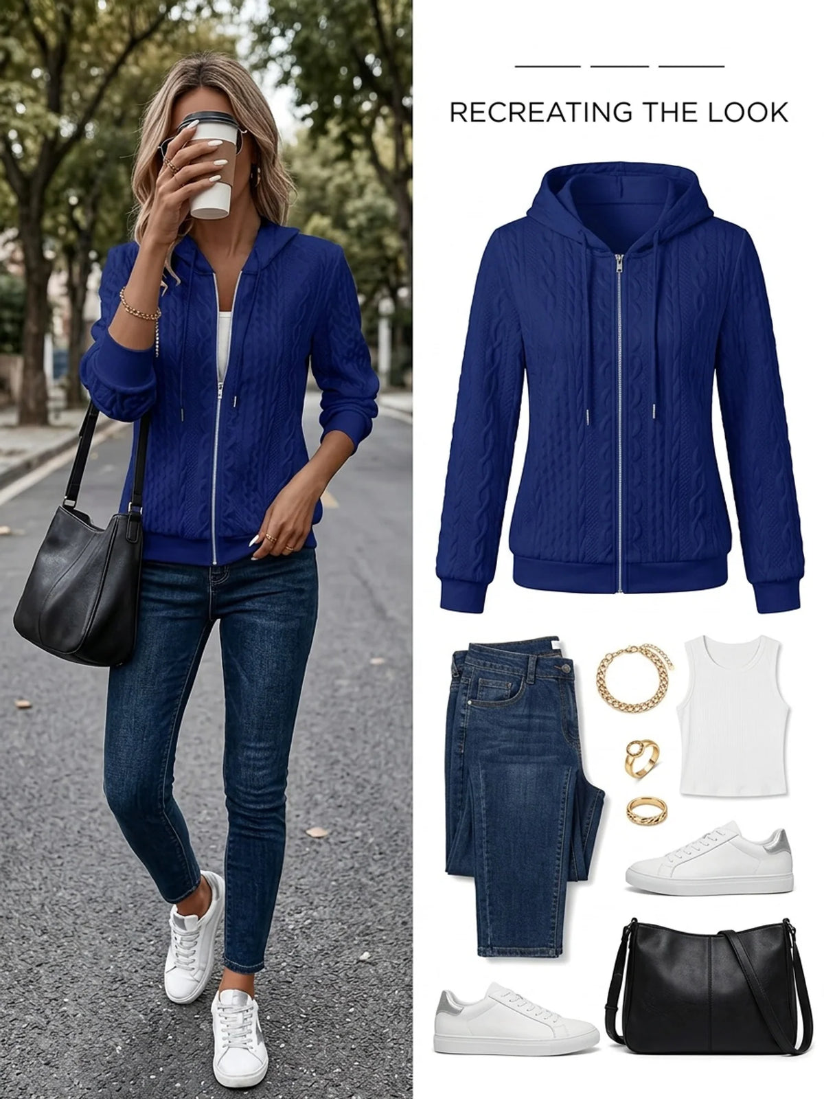 Women’s Textured Hooded Zip-Up Jacket Relaxed Fit Design 7