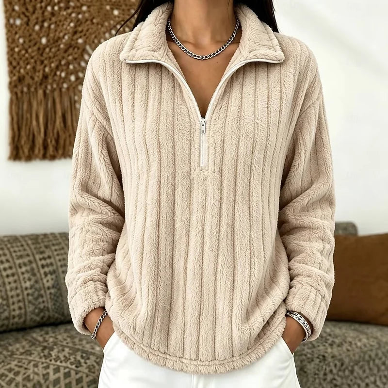 Women’s Textured Quarter-Zip Pullover Cozy Relaxed Fit 0
