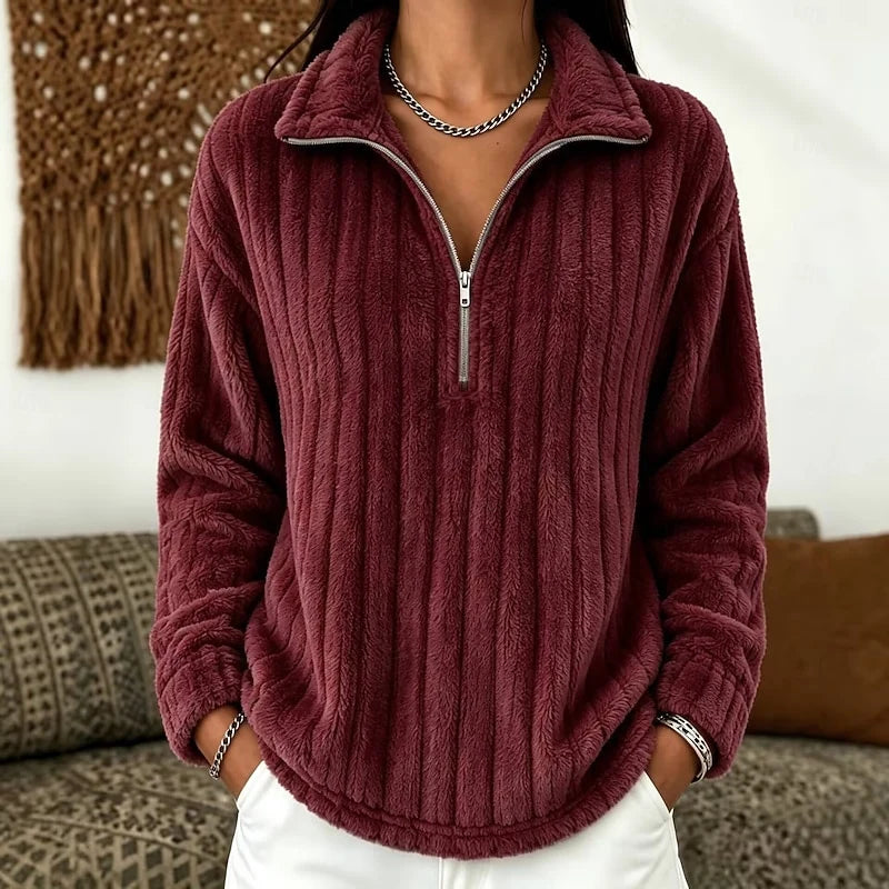 Women’s Textured Quarter-Zip Pullover Cozy Relaxed Fit 2