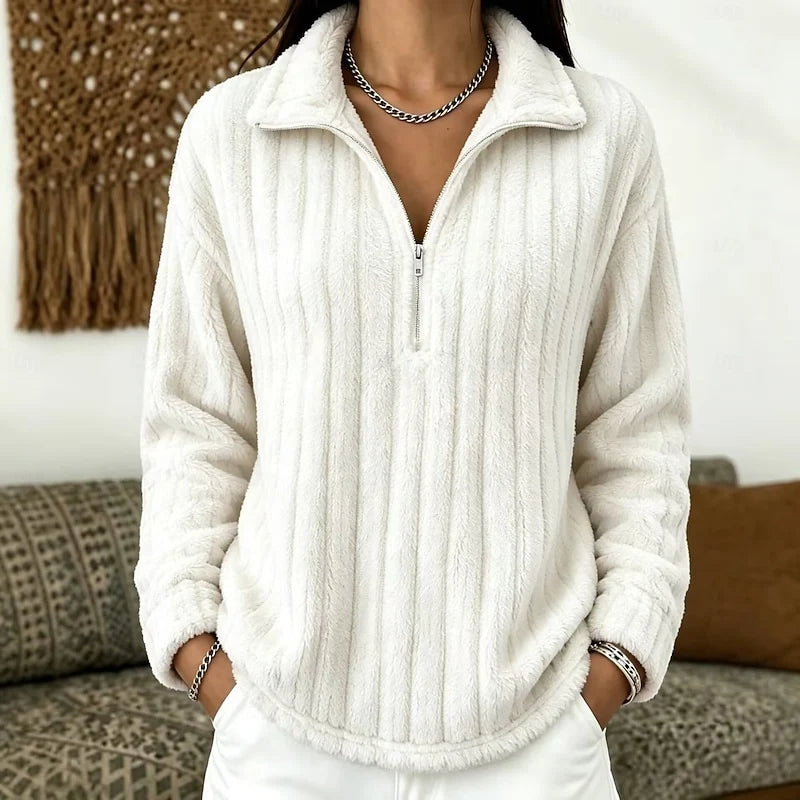 Women’s Textured Quarter-Zip Pullover Cozy Relaxed Fit 3