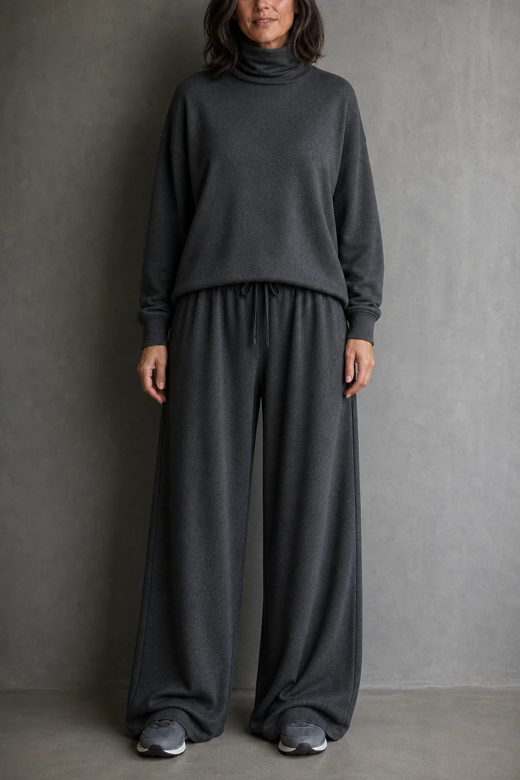 Women’s Two-Piece Turtleneck Top and Wide-Leg Pants Set Comfortable Casual Outfit 1