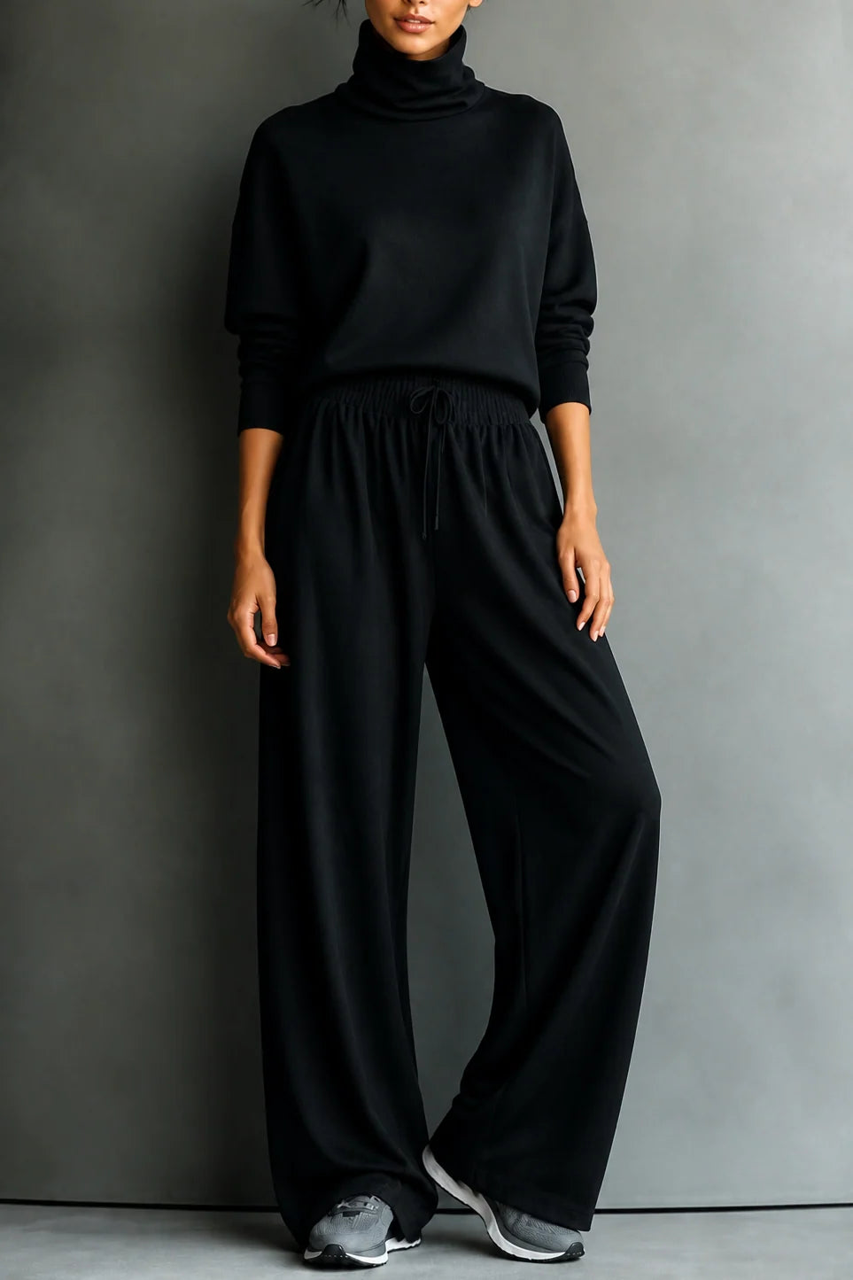Women’s Two-Piece Turtleneck Top and Wide-Leg Pants Set Comfortable Casual Outfit 10