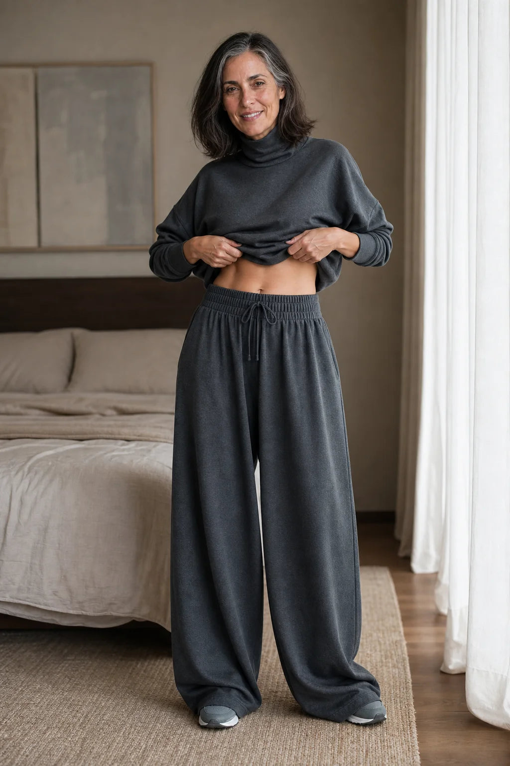 Women’s Two-Piece Turtleneck Top and Wide-Leg Pants Set Comfortable Casual Outfit 2