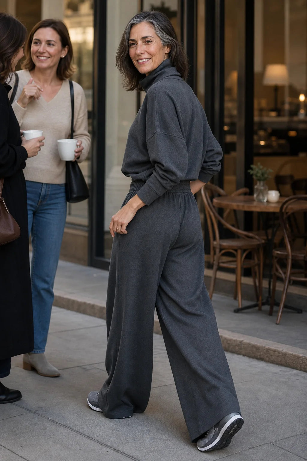 Women’s Two-Piece Turtleneck Top and Wide-Leg Pants Set Comfortable Casual Outfit 3