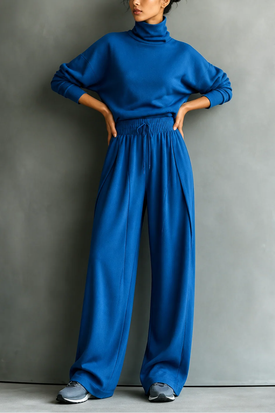 Women’s Two-Piece Turtleneck Top and Wide-Leg Pants Set Comfortable Casual Outfit 9