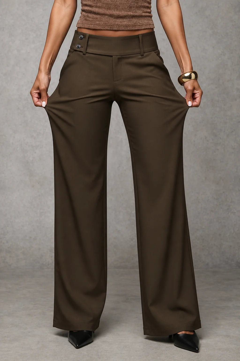 Women’s Wide-Leg High-Waisted Dress Trousers with Structured Waistband 0