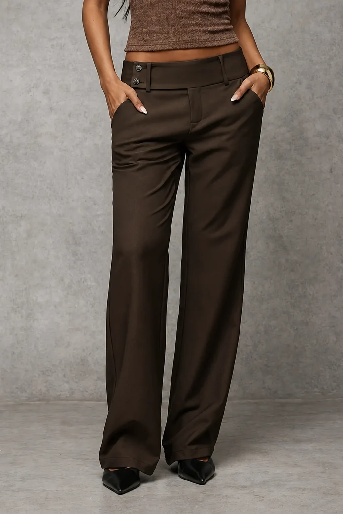 Women’s Wide-Leg High-Waisted Dress Trousers with Structured Waistband 13