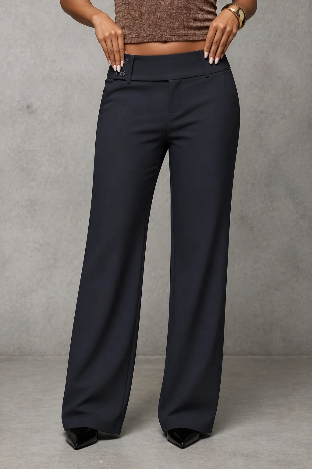 Women’s Wide-Leg High-Waisted Dress Trousers with Structured Waistband 14