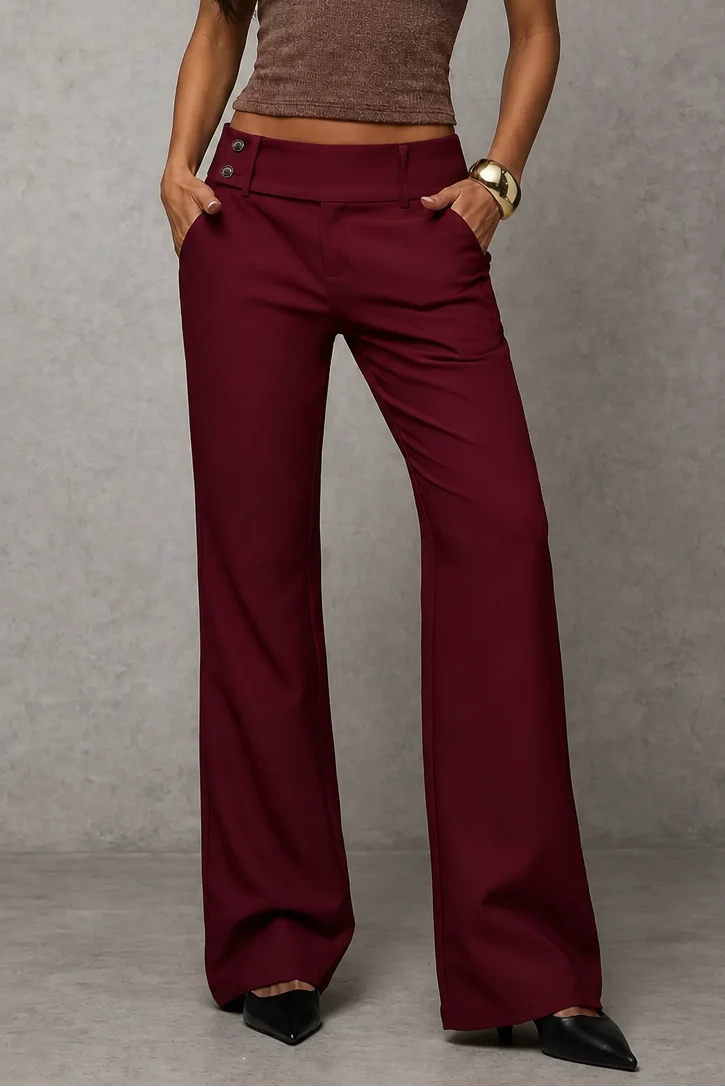 Women’s Wide-Leg High-Waisted Dress Trousers with Structured Waistband 15