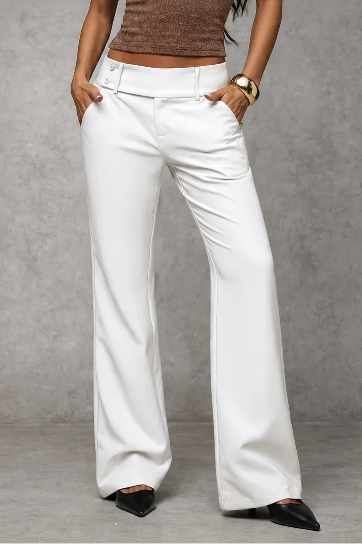 Women’s Wide-Leg High-Waisted Dress Trousers with Structured Waistband 16