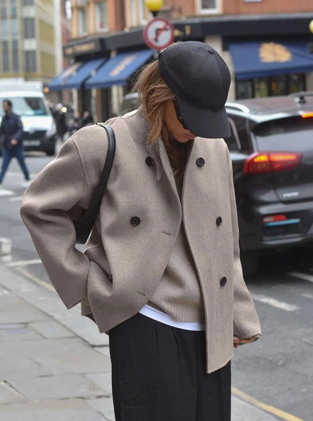 Women’s Wool Pea Coat Double-Breasted Stand Collar 1
