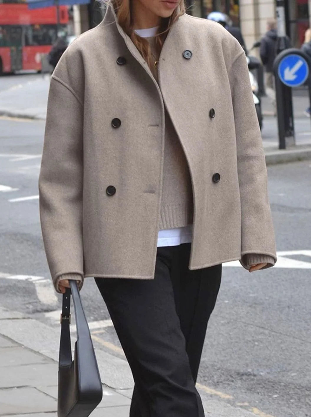 Women’s Wool Pea Coat Double-Breasted Stand Collar 3