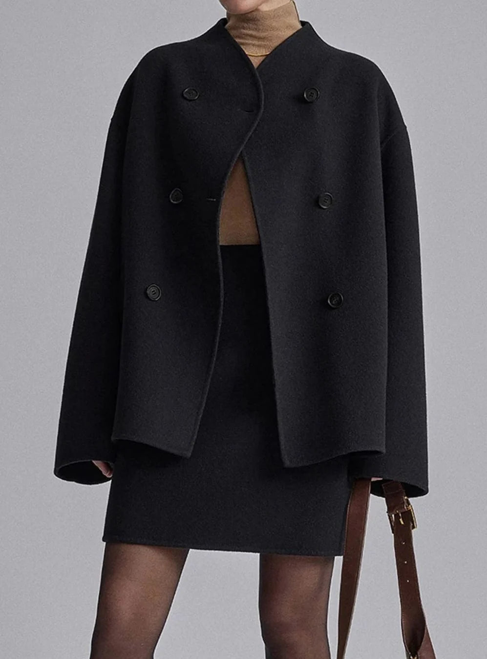 Women’s Wool Pea Coat Double-Breasted Stand Collar 7