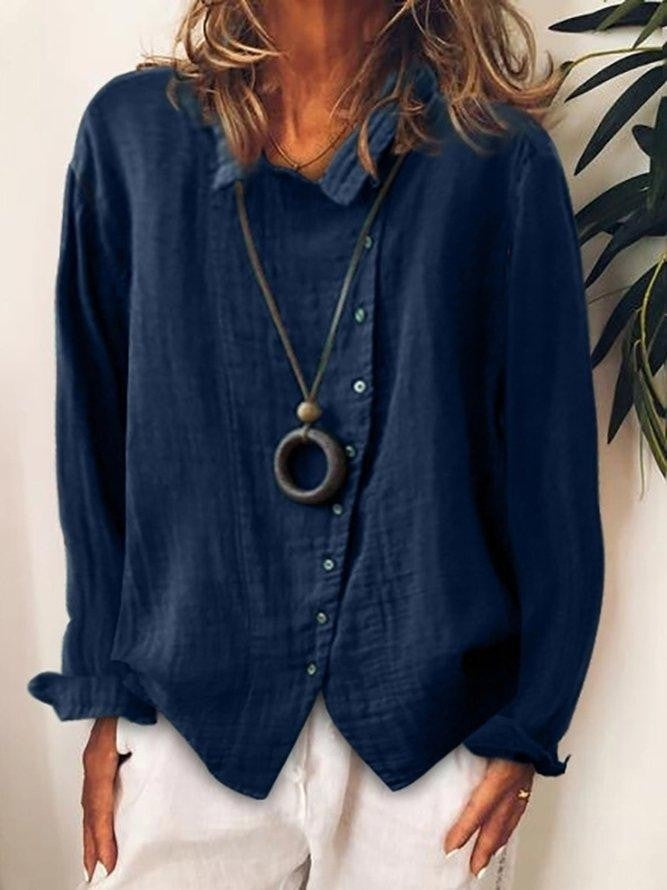 Women's Blue Relaxed-Fit Shirt with Full Button Placket in Blue