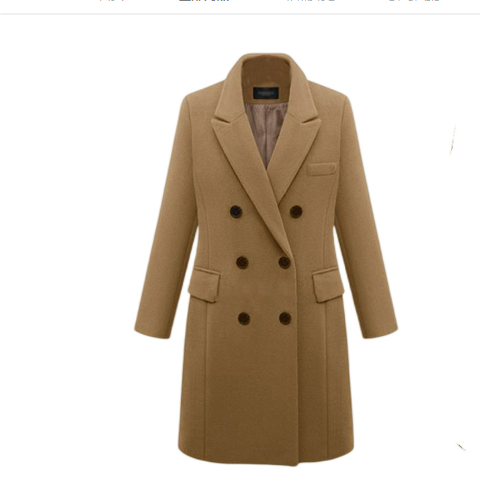 Women's Double-Breasted Coat with Lapels and Flap Pockets in Khaki