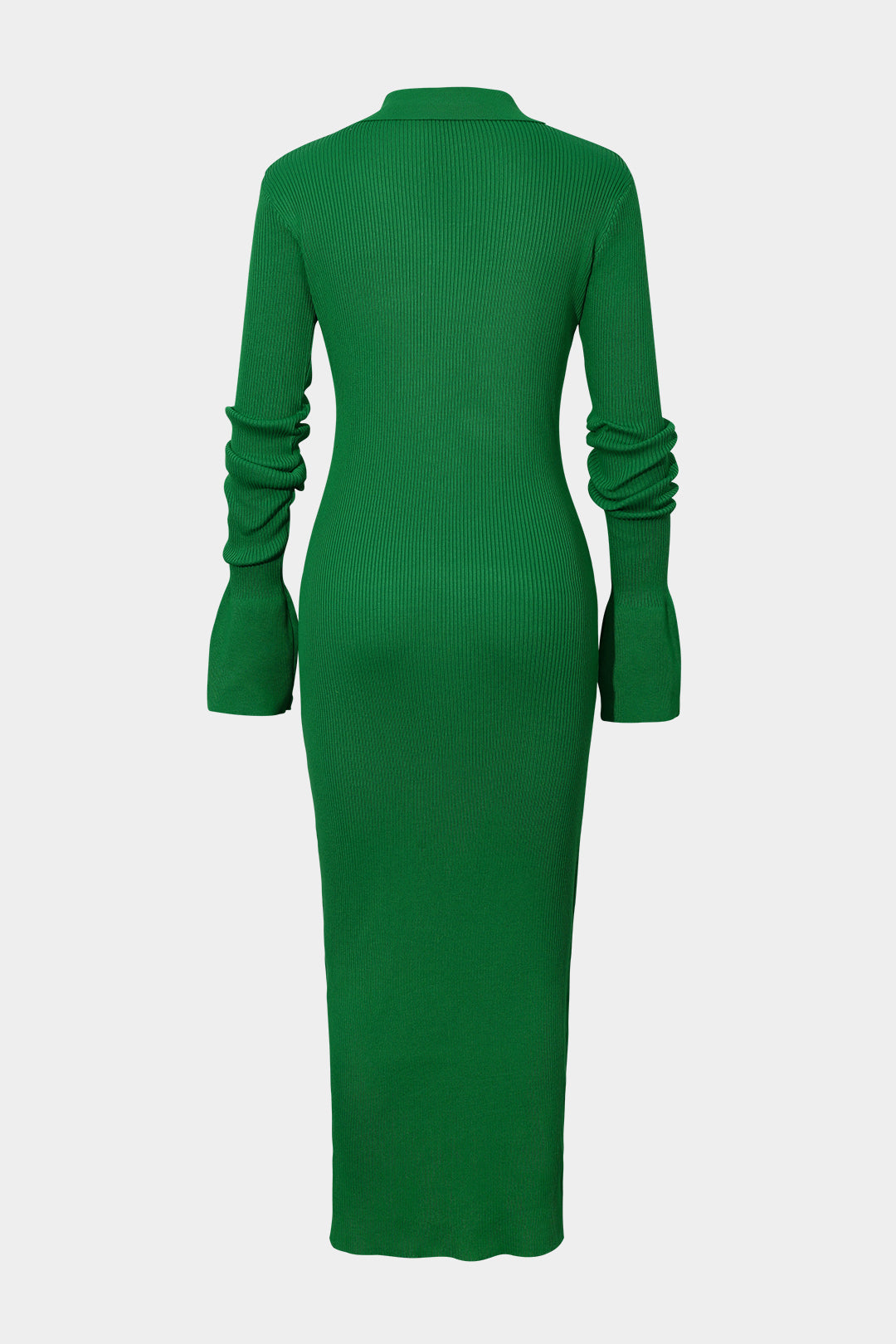 Women's Ribbed Knit Maxi Dress with Polo Collar and Button Front in Forest Green