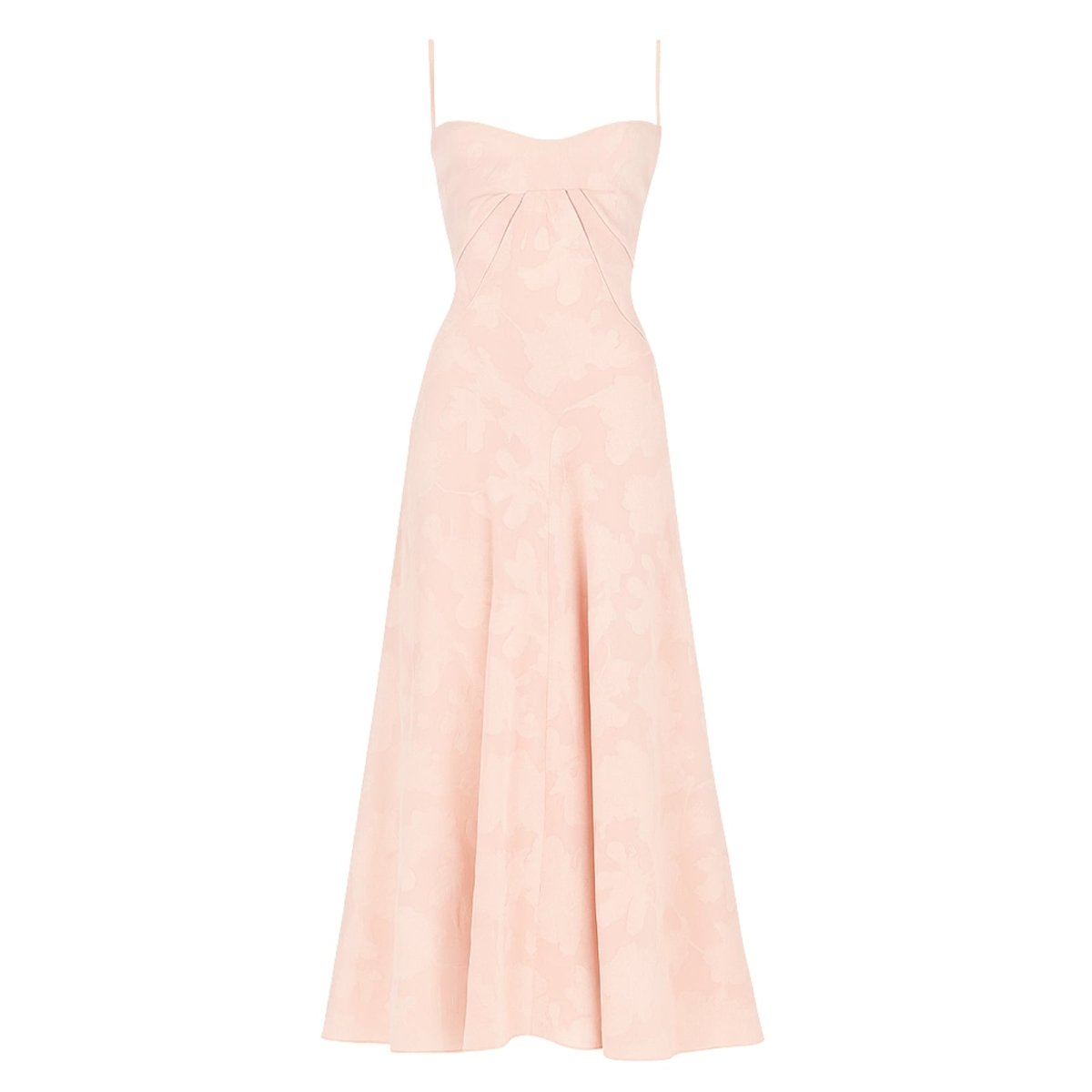 Women's Floral Maxi Dress with Thin Straps and Deep Neckline in Pink