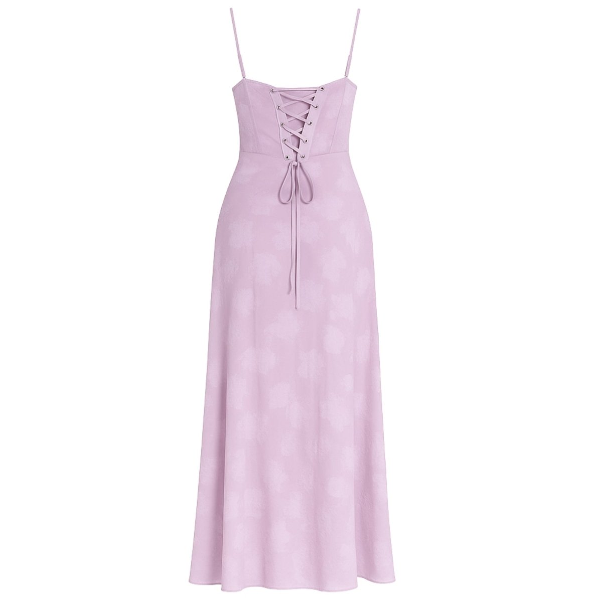 Women's Floral Maxi Dress with Thin Straps and Deep Neckline in Pink