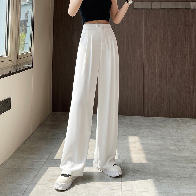 Women's High-Waist Wide-Leg Trousers with Front Pleats in White