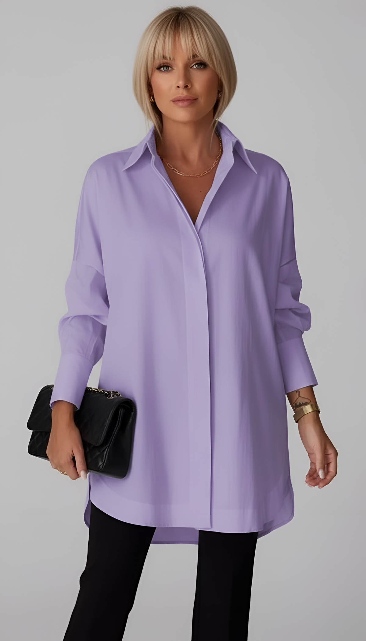 Women's Loose-Fit Shirt with Elongated Rounded Back in Purple