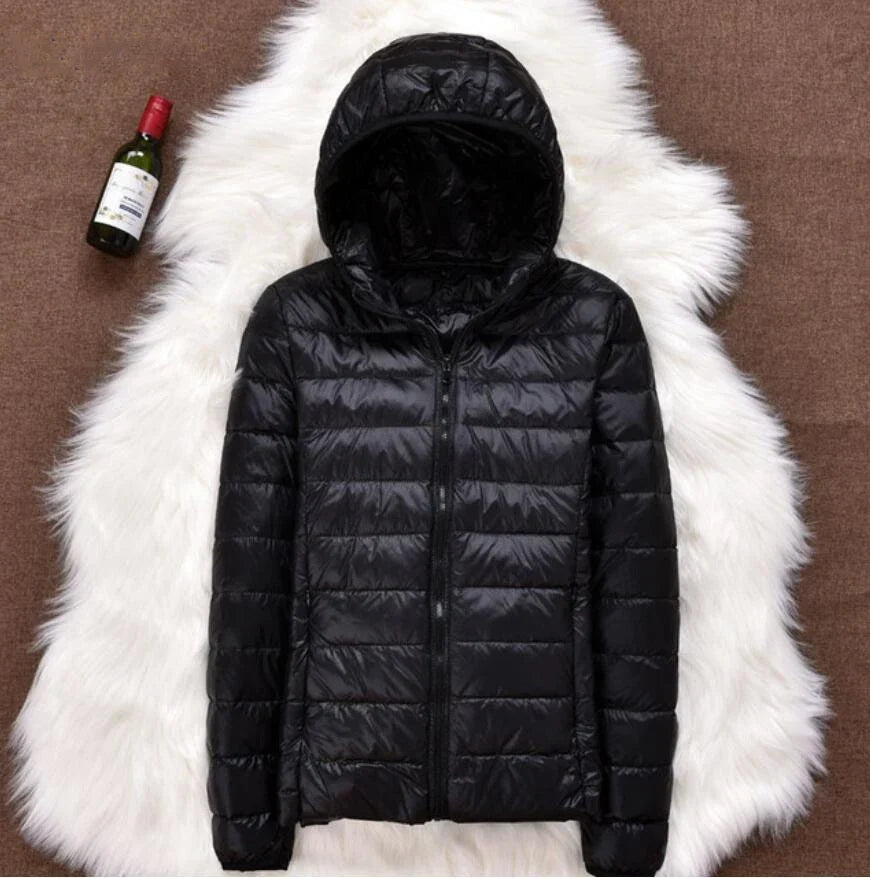 Women's Quilted Hooded Jacket with Zip Fastening in Black