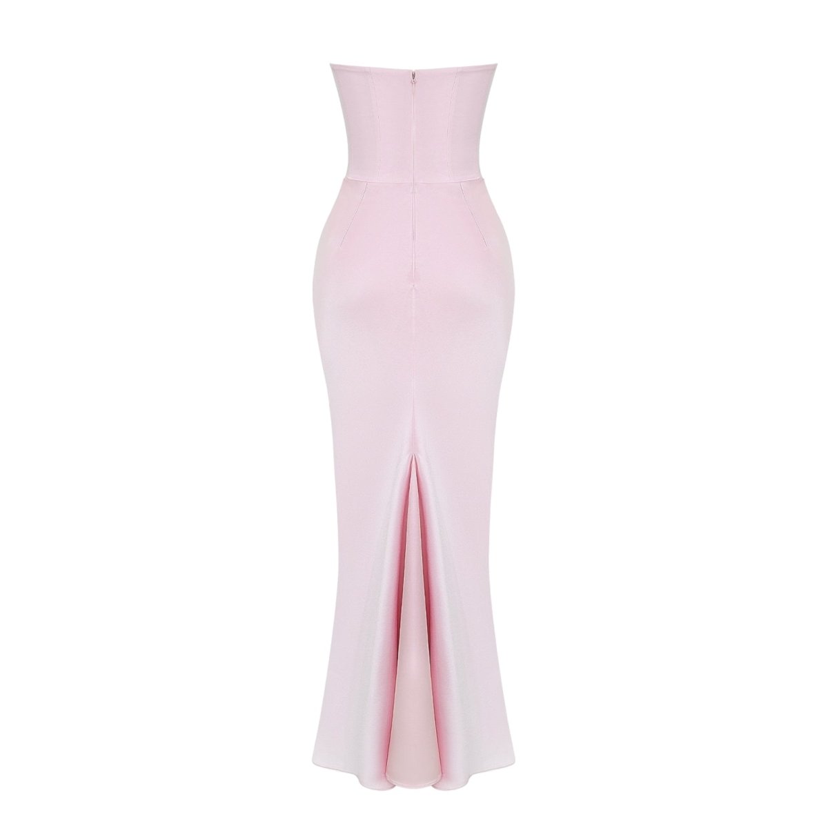 Women's Strapless Maxi Dress with Corset Bodice and Ruching in Pink