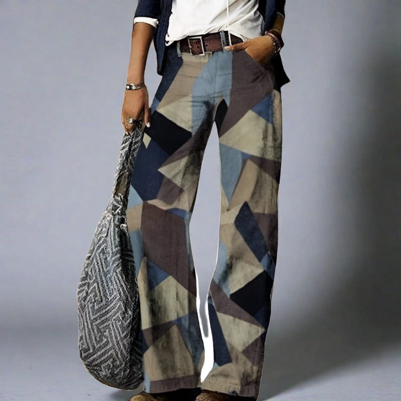 Women's Wide-Leg Jeans with All-Over Print, Full Length in Checked